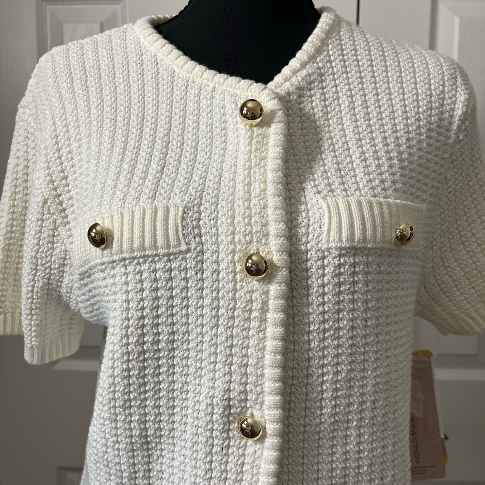 French Connection Cream Knit Cardigan Top Gold Buttons M NWT - Picture 5 of 9
